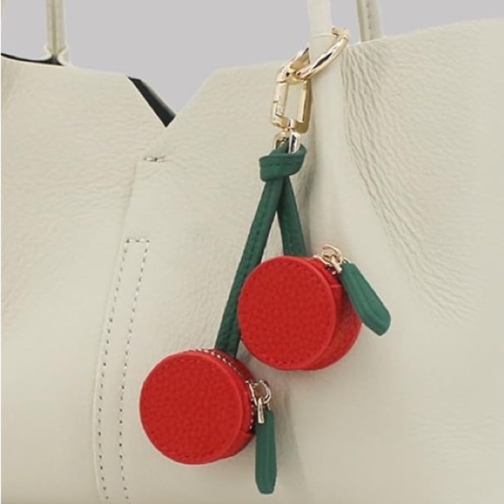 🍒NEW Cherry Bag Charm/ Keychain Zip Pouch Cles Mini Bag Cherries Red